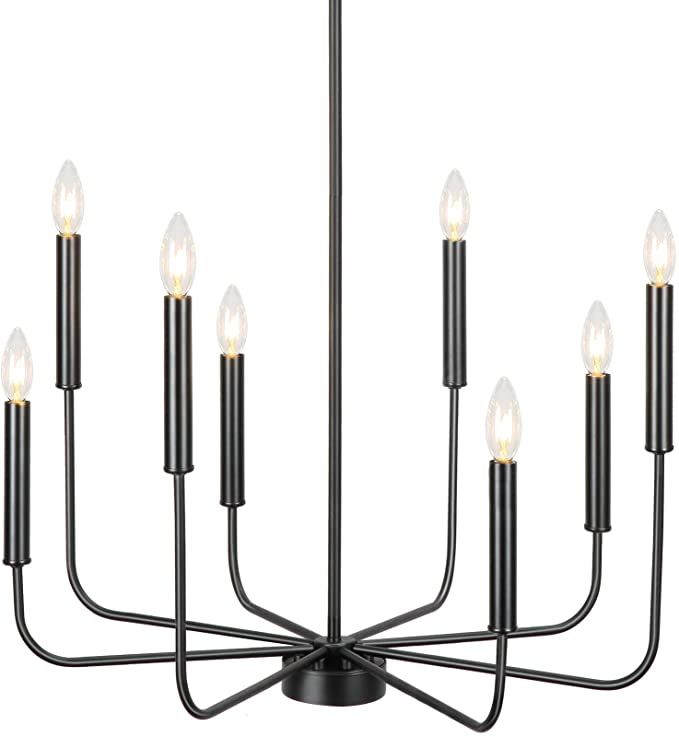 Derksic Black Chandelier 8 Light Farmhouse Classic Wrought Iron Candle Chandeli Wrought Iron Candle Chandelier, Classic Black Iron Chandelier