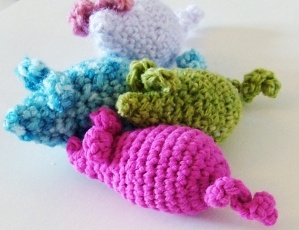 Shades of Purple and White Crochet Amigurumi Mushroom Cat Toy with Catnip Pink Yellow