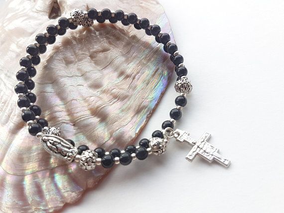 Black 5 Five Decade Rosary Wrap Bracelet Catholic Uni Mans Black 5 Five Decade Rosary Wrap Bracelet Catholic Uni Mans Womans Rosaries Guadalupe San Damiano Crucifix And