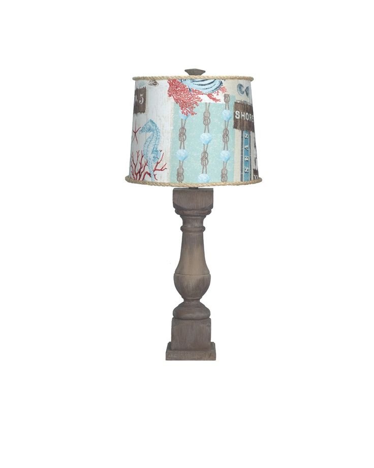Brown Washed Wood Finish Light Table Lamp With Nautical Patchwork Shade Brown Washed Wood Finish Light Table, Can Lamp Shades Be Washed