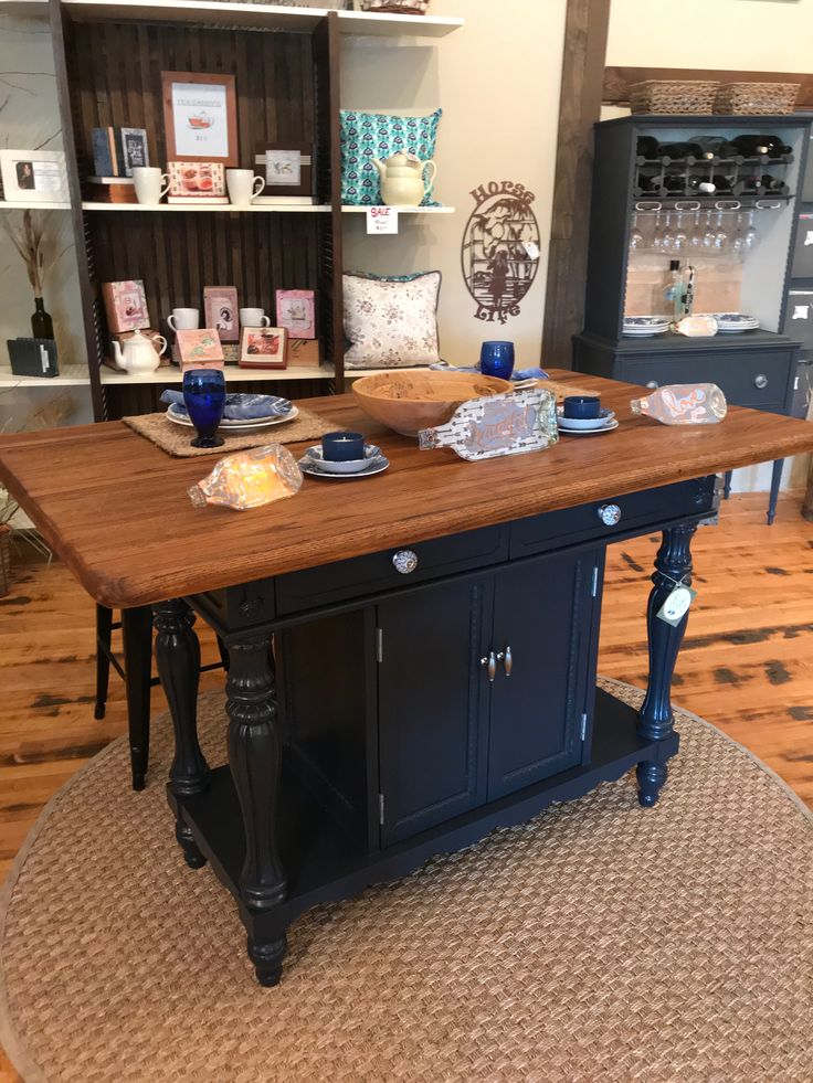 Kitchen Island made from an old buffet and a butcher block ...