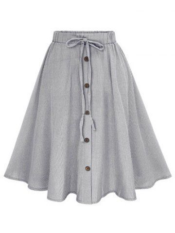 Pinstripe Button Bowknot A Line Skater Skirt, #bowknot #button #manfashiondress ...