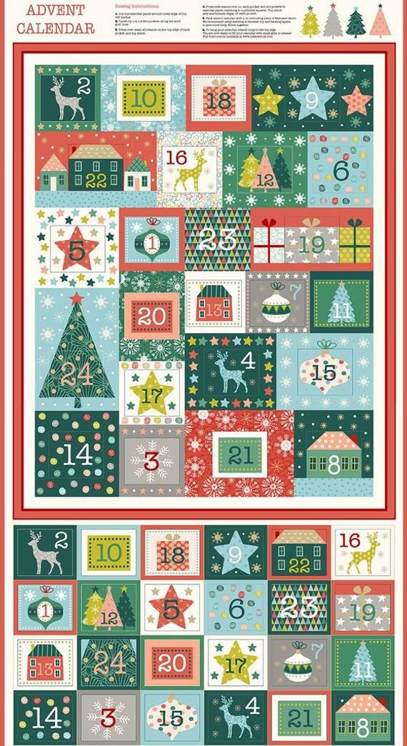 Makower 100/% cotton Festive Advent Calendar Fabric Panel