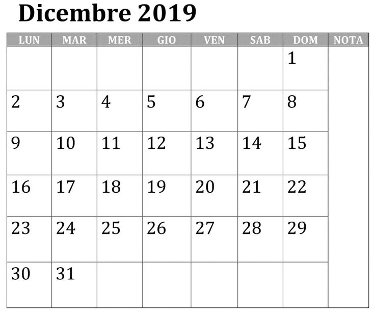 Excel Calendario Dicembre 2019 Da Stampare Word search