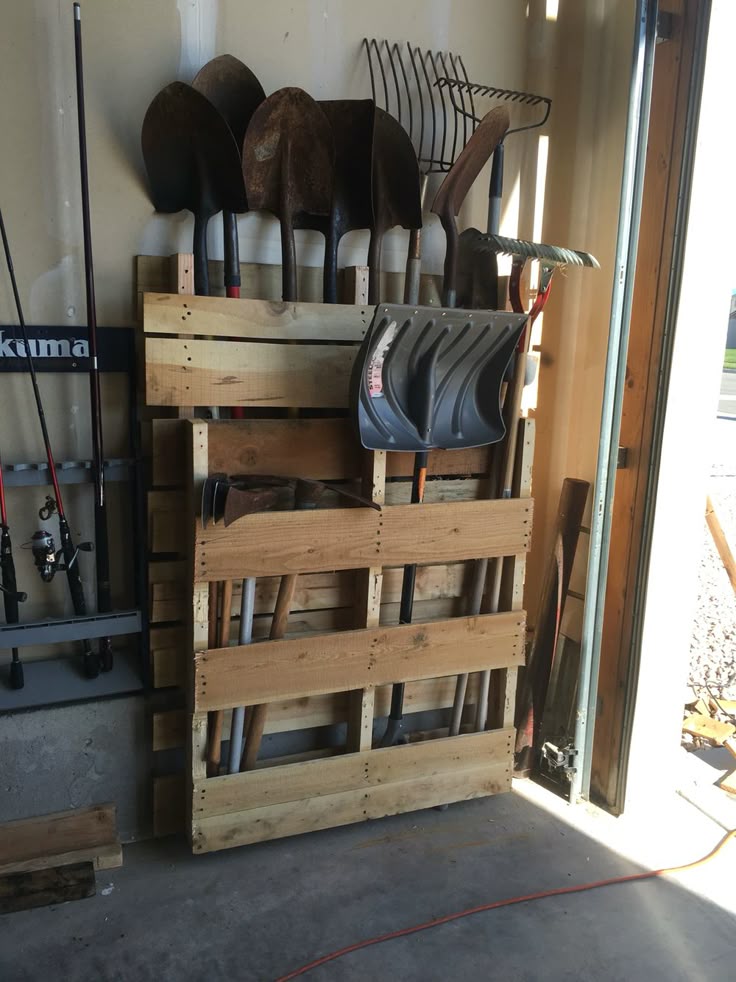 Pallet shovel holder I put together for the garage ... Pallet shovel holder I put together for the garage ...