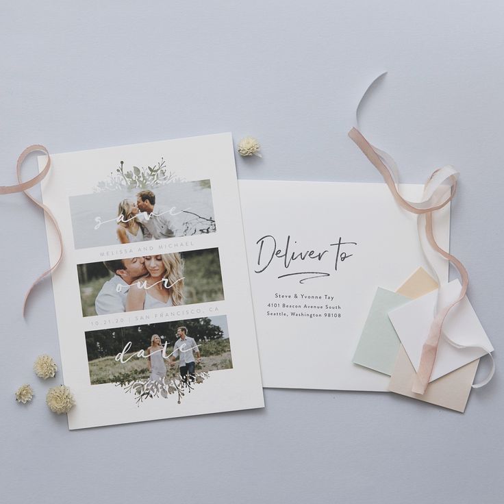 Send then a date to remember. "Whispers" Save The Date Multi Photo Card by Jeanne Casper. Available in card, postcard, and petite card format on Minted.