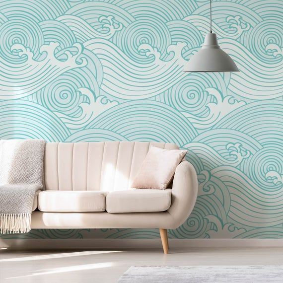 Ocean Dream Waves Watercolor Wall Mural Nautical Peel And Stick Wallpaper Wall Mural Japanese St Wall Murals Removable Wall Murals Interior Murals