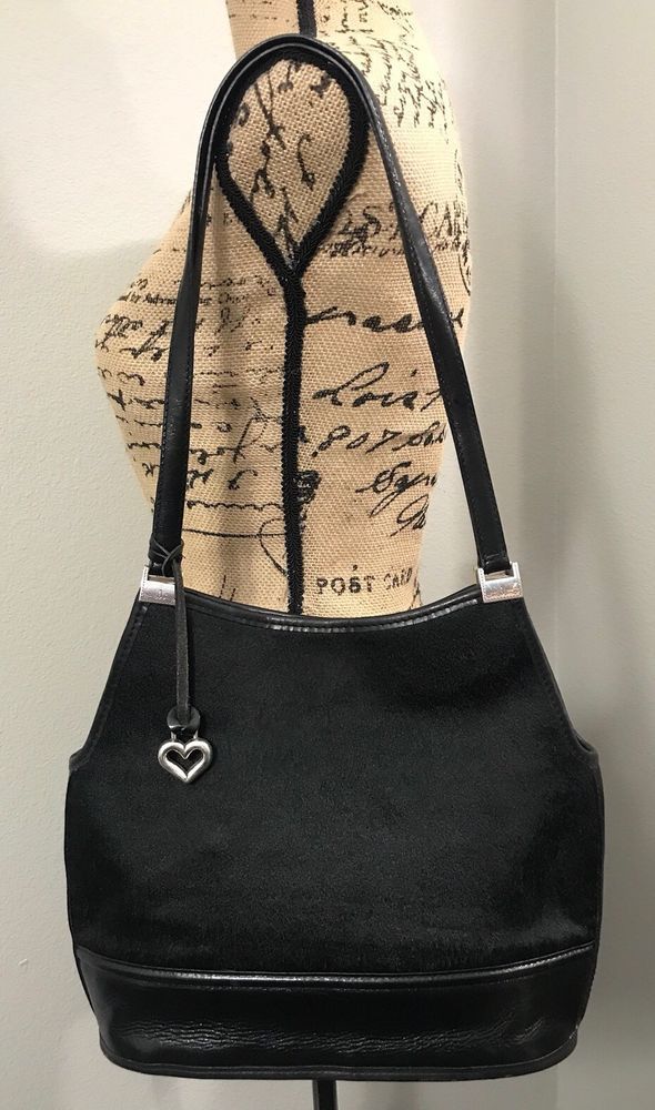 Brighton Leather Handbag Black Calf Hair Shoulder Bag With Charm Brighton Leather Handbag Black Calf Hair Shoulder Bag With Charm Rare 150711 Ebay