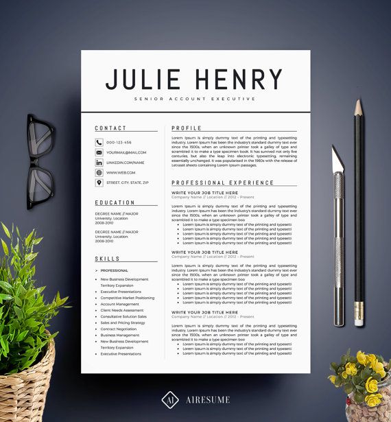 Modern Resume Template / CV Template + Cover Letter | Professional and Creative Resume | Teacher Resume | Word Resume | Instant…