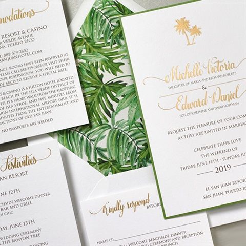 the gorgeous palm frond liner and gold foil stamping make this
