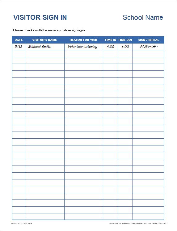 download the school visitor sign in sheet from vertex42 visitor sign in log template