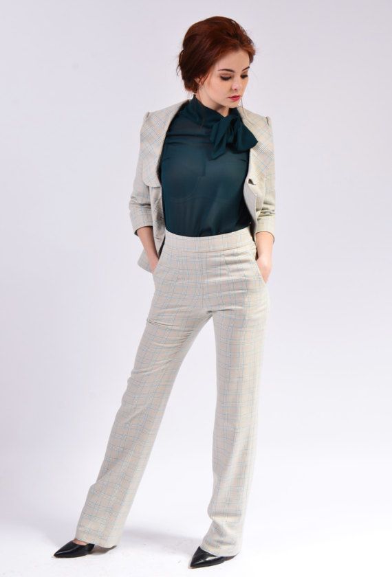 Henrietta Wrap Rounded Peter Pan Collar Blazer Jacket Office Suit with Straight Pants for Women