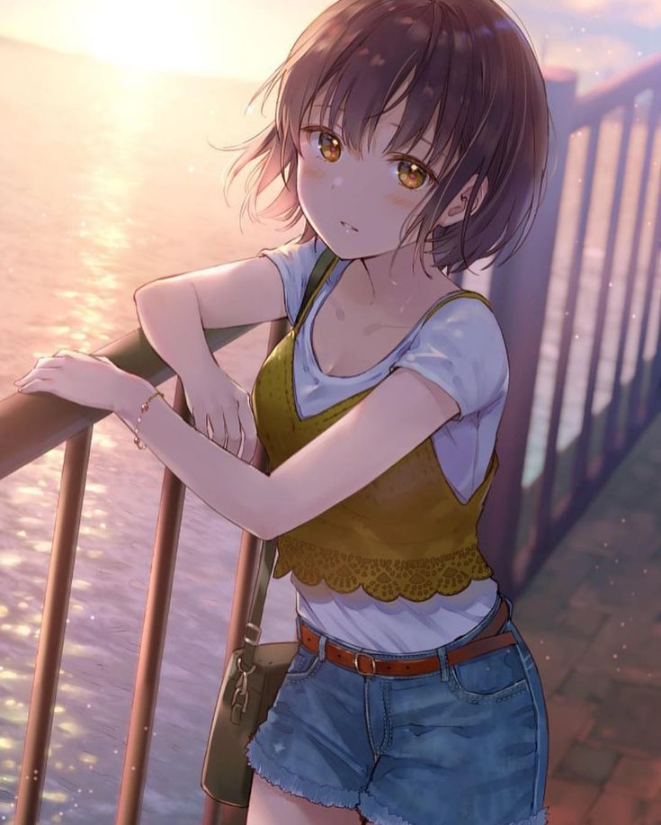 Wet short hair anime outdoor
