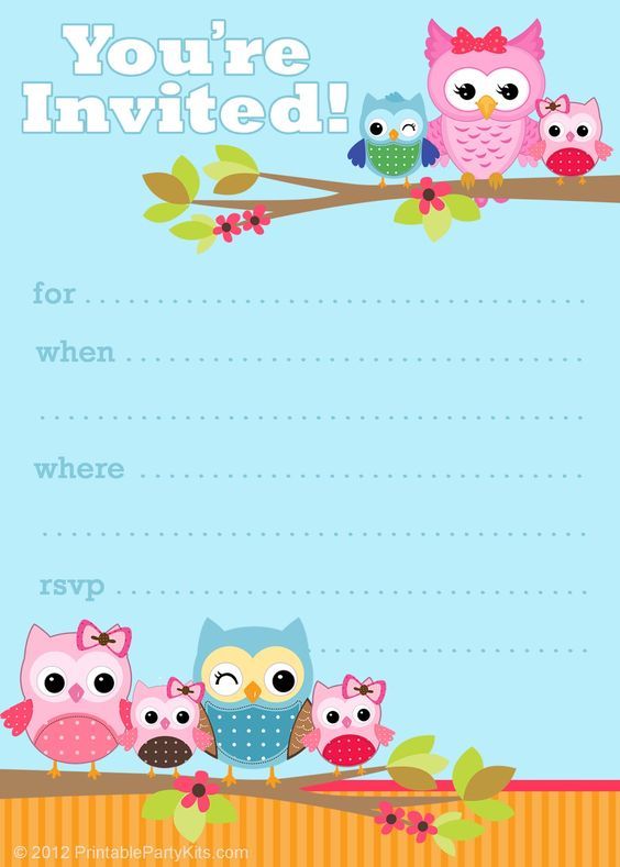 Owl Birthday Cards to Print for Free | Click on the free printable owl party invite to see and download it.