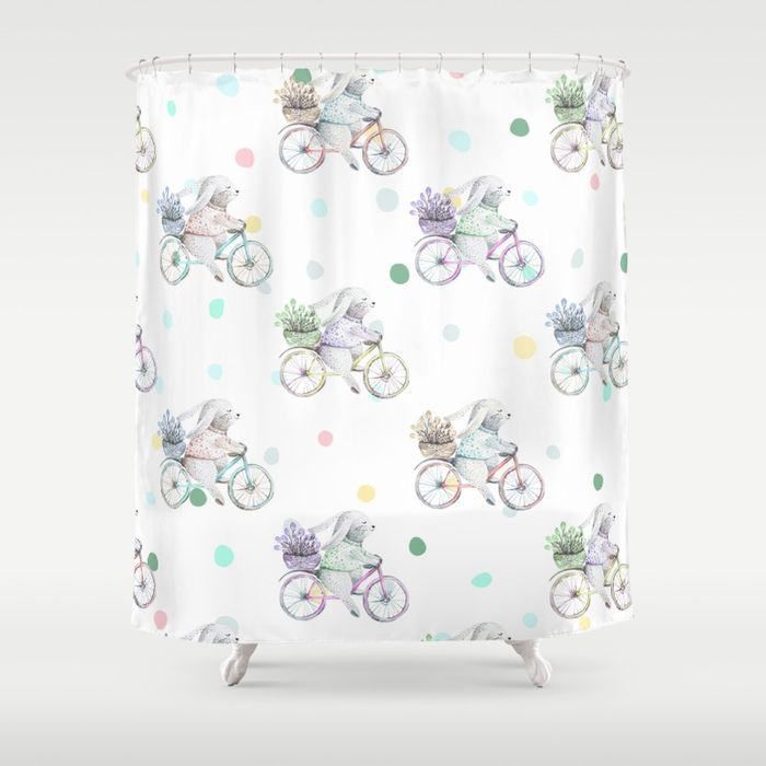 Bathroom Curtains Blue Watercolor Flower Decor Set By Ambesonne