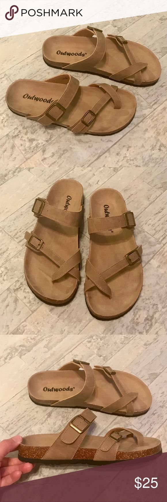 tan flat slip on sandals