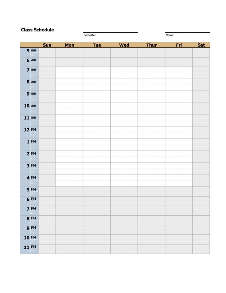 printable class schedule