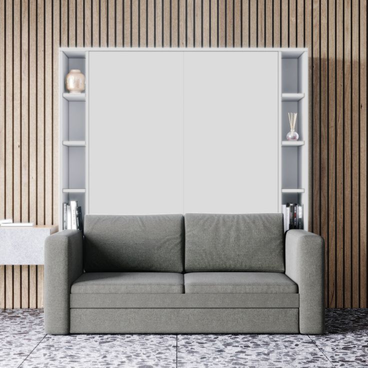 Murphy Bed With Couch And Shelves Queen Size Transformable In 2021 Wall Sofa Wall Bed Murphy Couch, Space Saving Queen Sofa Bed