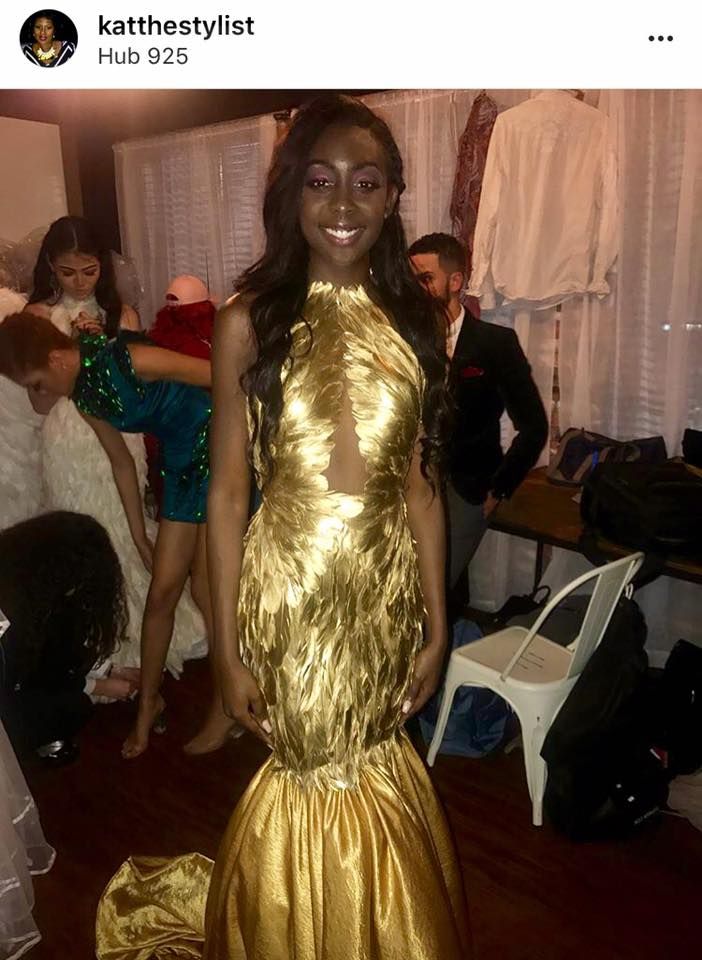 gold feather dress