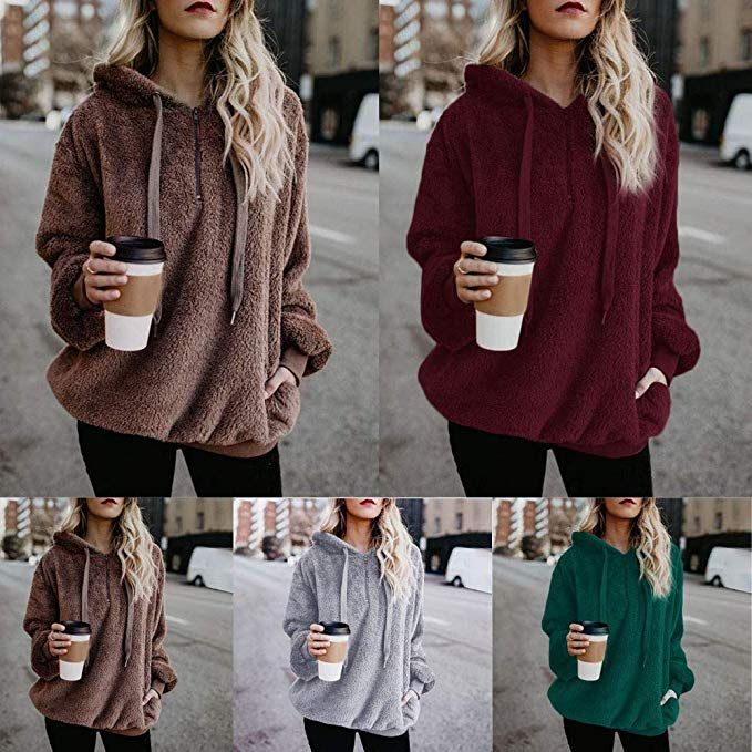 Hoodies for Women,Womens Sweaters Warm Fluffy Winter Top Hoodie Sweatshirt Ladies Hooded Pullover Jumper