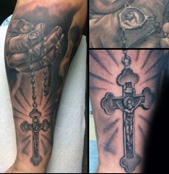 By @chiahtattoos A cross with a rosary wrapping around the arm . . . . . . # tattoo #tattoos #blackandgreytattoo #bng #bngtattoo #tattooe... | Instagram