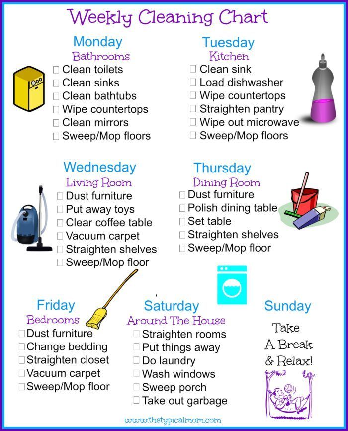 House cleaning schedule printable you can use to keep you organized and break chores up daily so it's not so overwhelming!