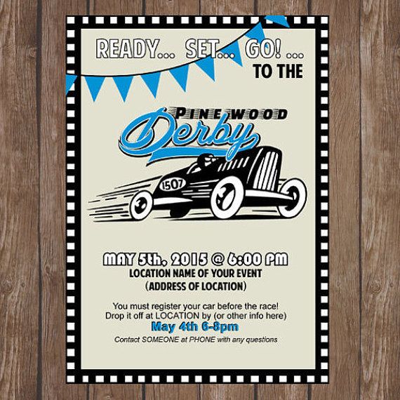 Pinewood Derby Cub Scout Invitation Printable 5 X7 Or 4 X6 All