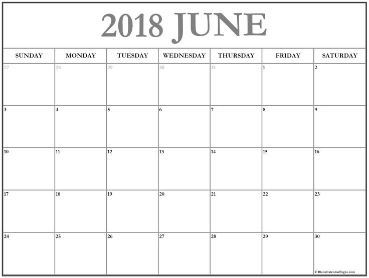blank calendar for june 2018