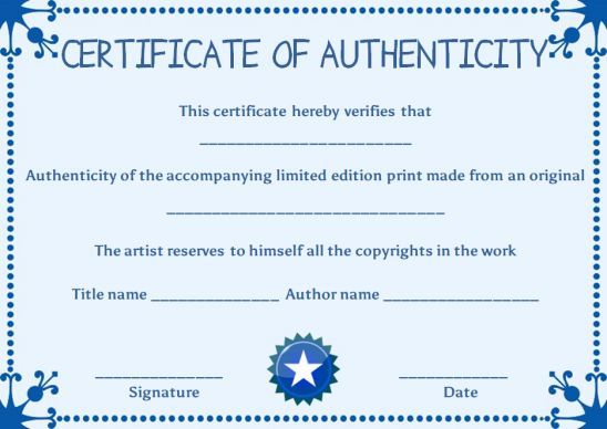 Certificate of authenticity limited edition prints template