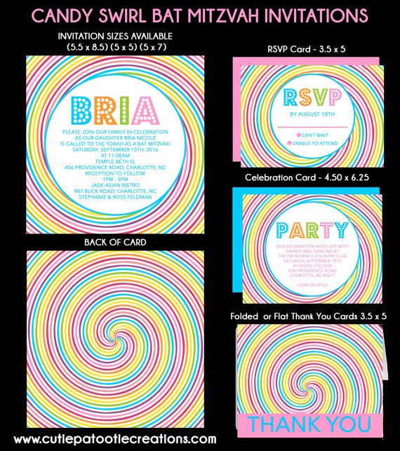 Candy Theme B Not Mitzvah Invitations Nai Candy Theme B Not Mitzvah Invitations Nai Invitation Bat Logo Lollipo