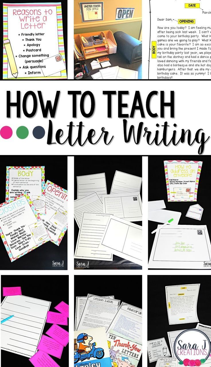 how to teach letter writing with pictures and text on the front, in different ways