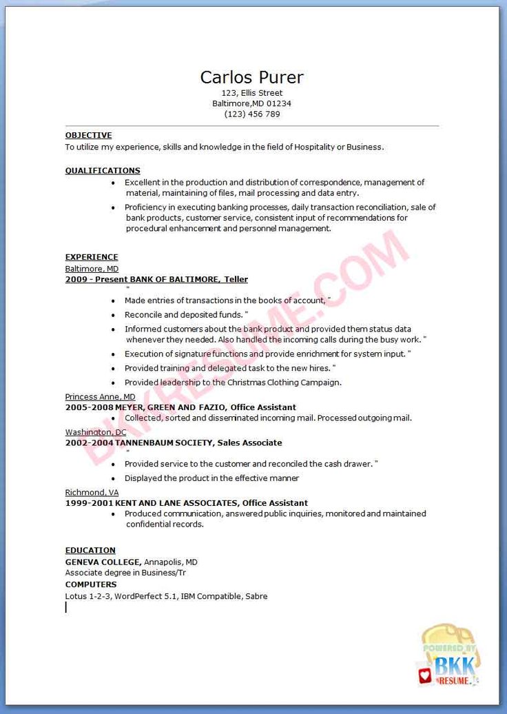 head teller resume