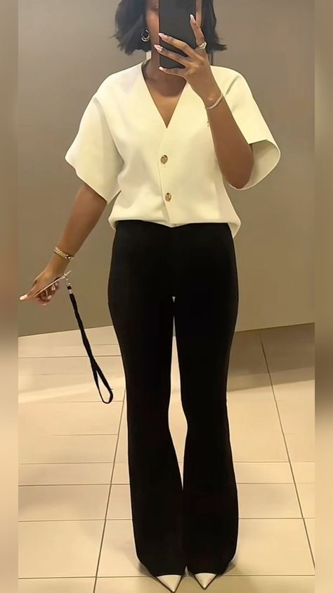 Black Pants with White T-Shirt Blouse
