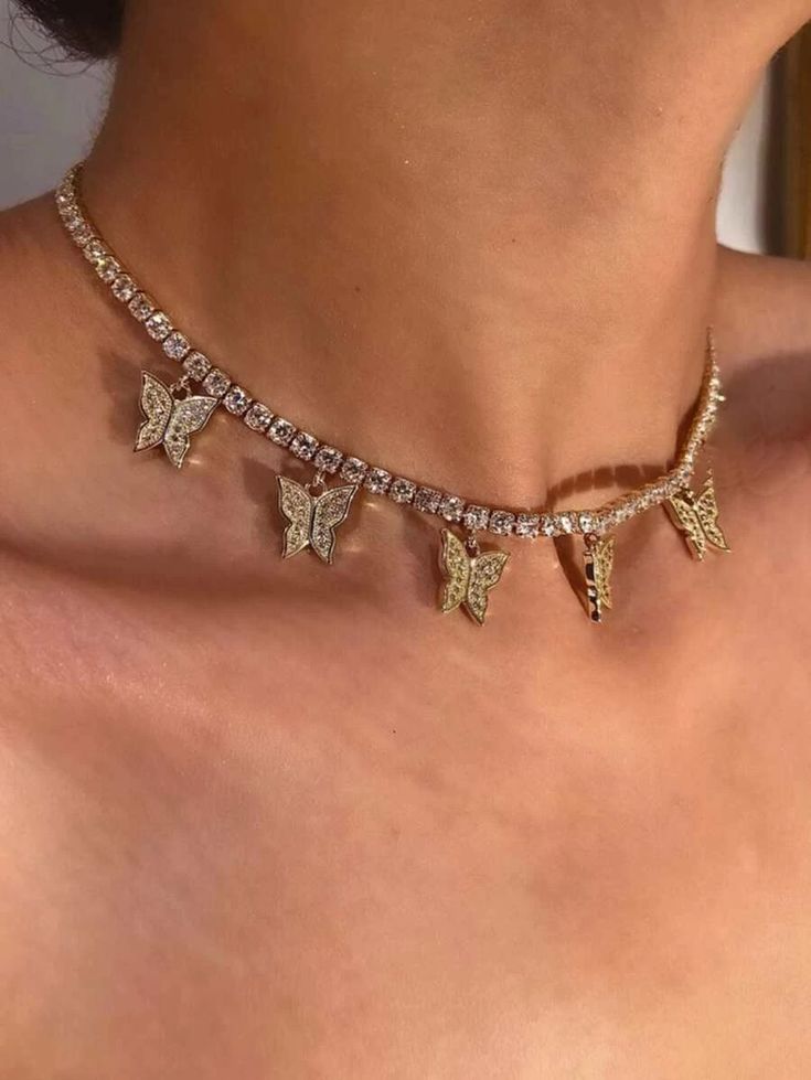 Download Rhinestone Butterfly Charm Necklace | SHEIN UK | Girly ...