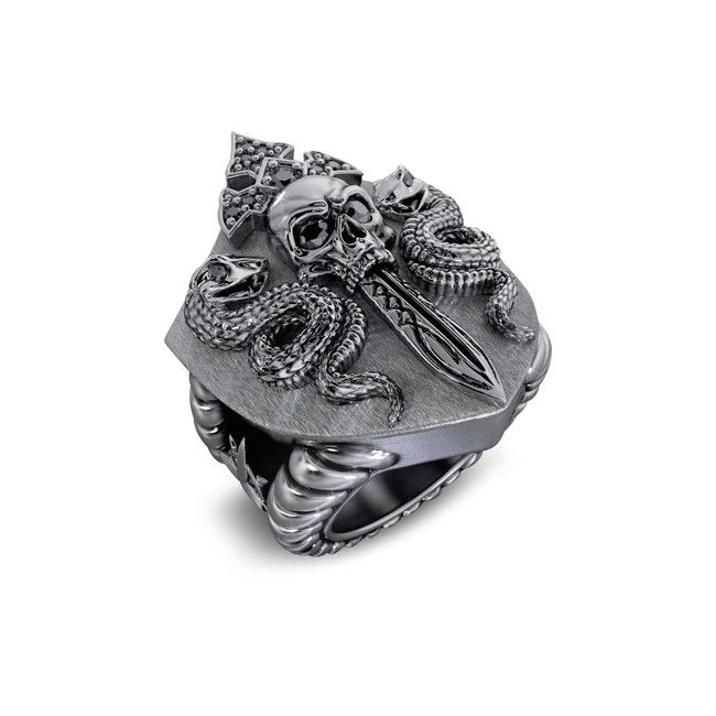 Silver Black Gothic Snake Skull Rings For Men Silver Black Gothic Snake Skull Rings For Men