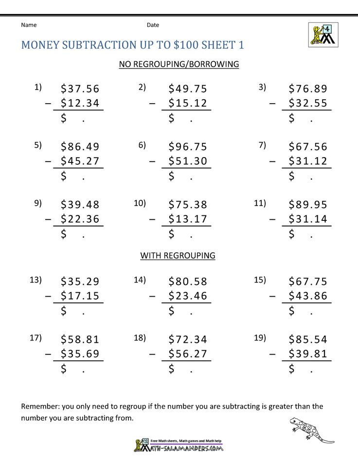 Money Subtraction up to 100 Sheet 1 in 2021 Subtraction worksheets