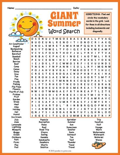 End of the School Year Activity: GIANT Summer Vacation Fun Word Search