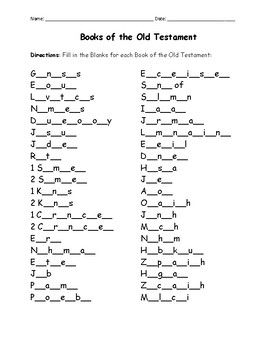 Fill in the blank books of the bible worksheet