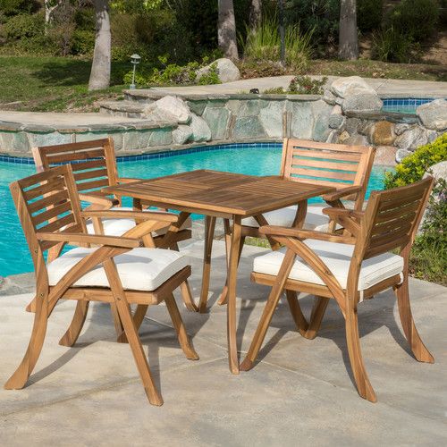 Ajax 5 Piece Teak Dining Set with Cushions (With images) Patio dining