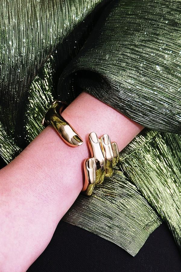 Shop French jewelry designer Bernard Delettrez Bronze Hand Cuff Bracelet + more …