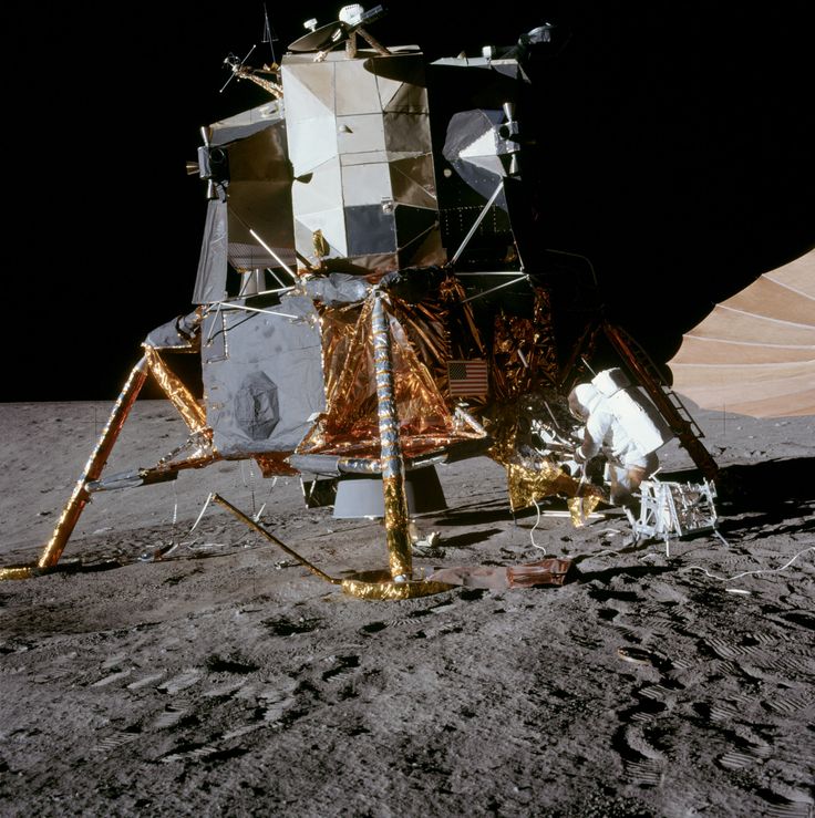 The CM seen orbiting the Moon just after separation of the LM. The lunar surface