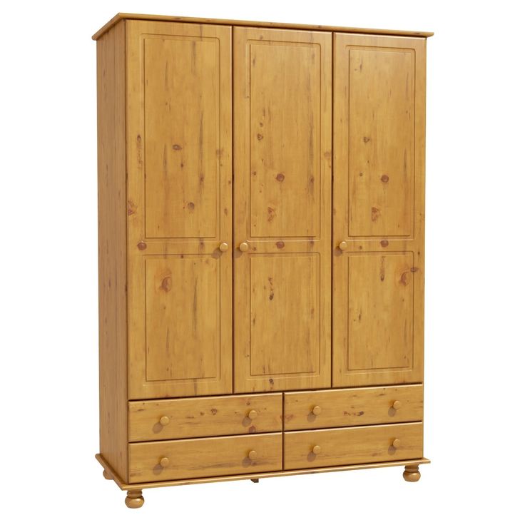 Pine 3 Door Triple Wardrobe with Drawers Hamilton