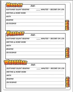 weekly homework assignment sheet template