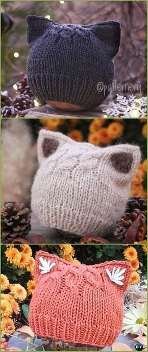 Stricken Sie einfache Kätzchen oder Fox Ears Beanie Paid Pattern - Spaß Kitty ...