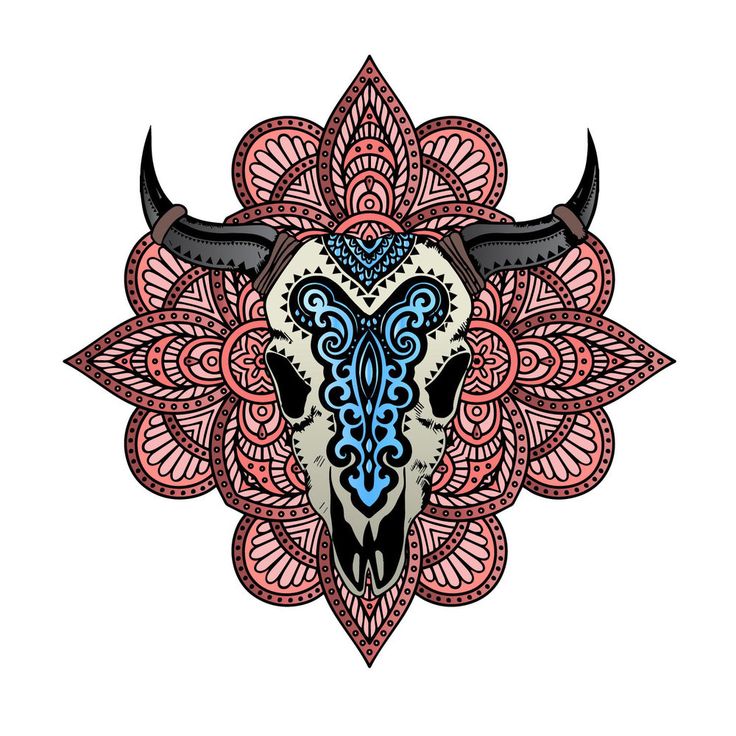 Download Mandela cow skull coral boho tribal Decal Stickers Yeti ...