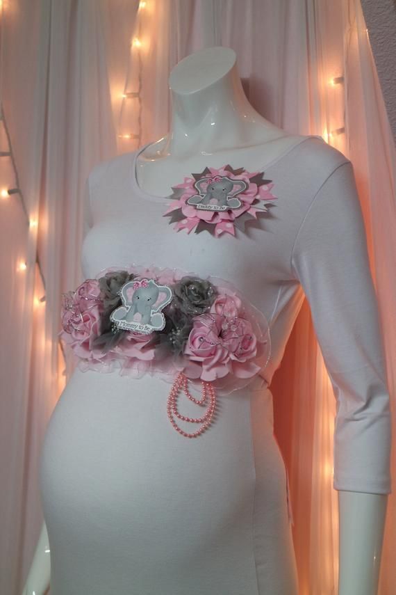 Baby Pink Gray Chevron Baby Elephant Baby Shower Mommy to Be Corsage Belly Sash