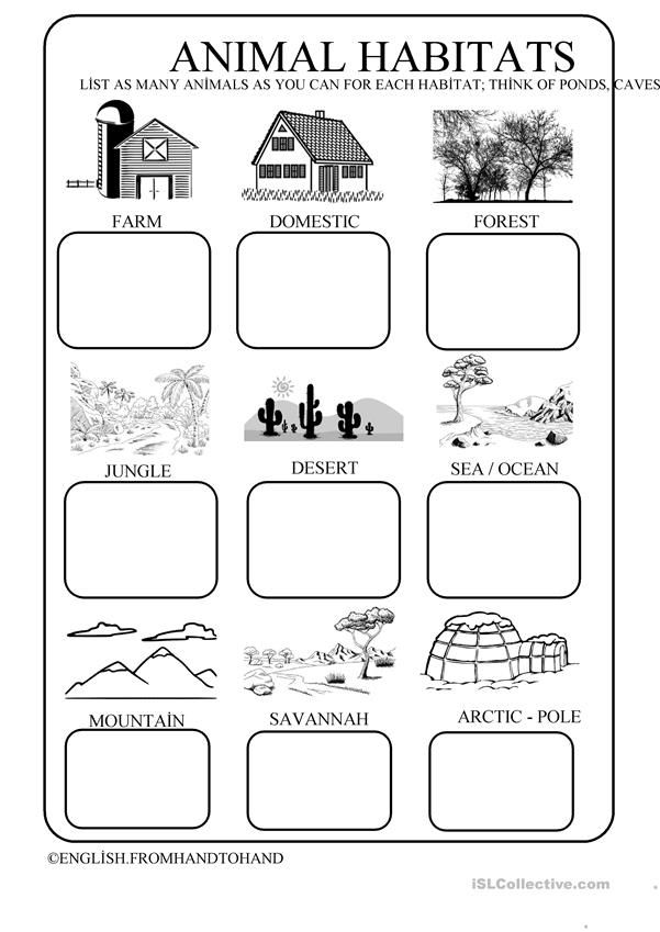 Animals Habitats - English ESL Worksheets for distance learning and