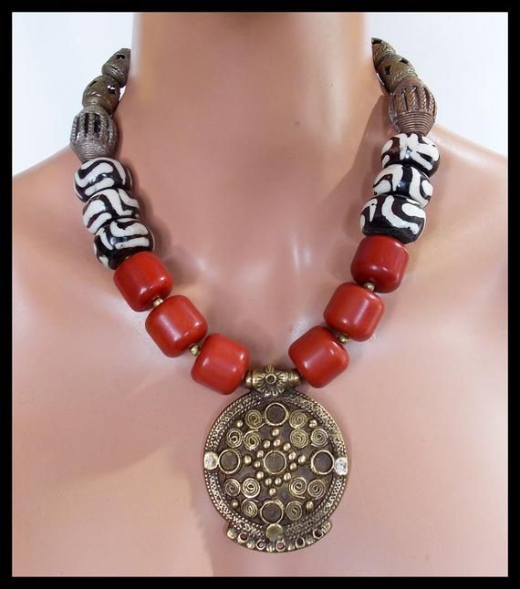 Black and Turquoise African layered necklace,Black Brass African necklace,Turquoise beaded African jewelry