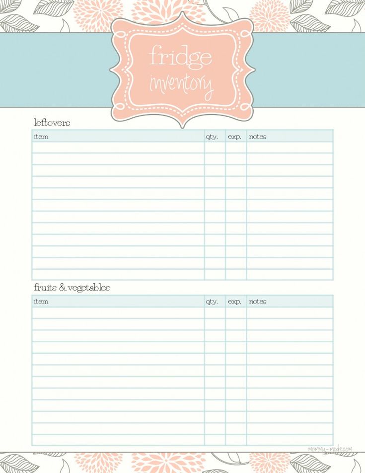 mode household organizer fridge inventory binder printable grocery list organizer