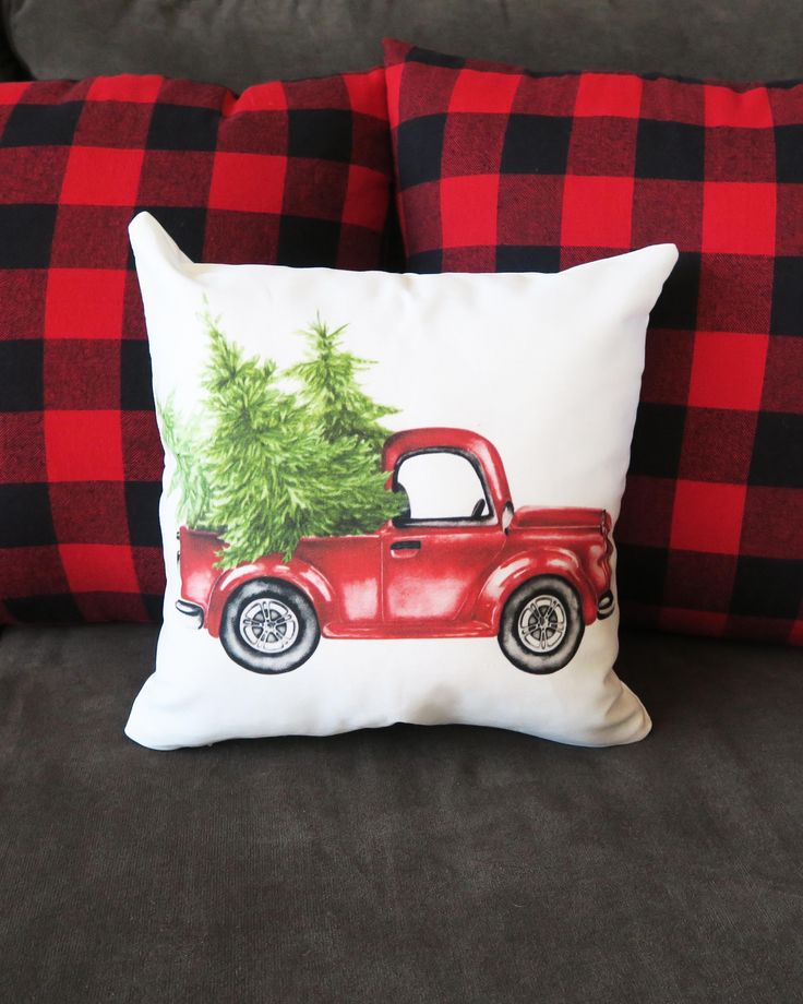 DOLLHOUSE MINIATURE ~ RED TRUCK CHRISTMAS PILLOW ~ HANDMADE